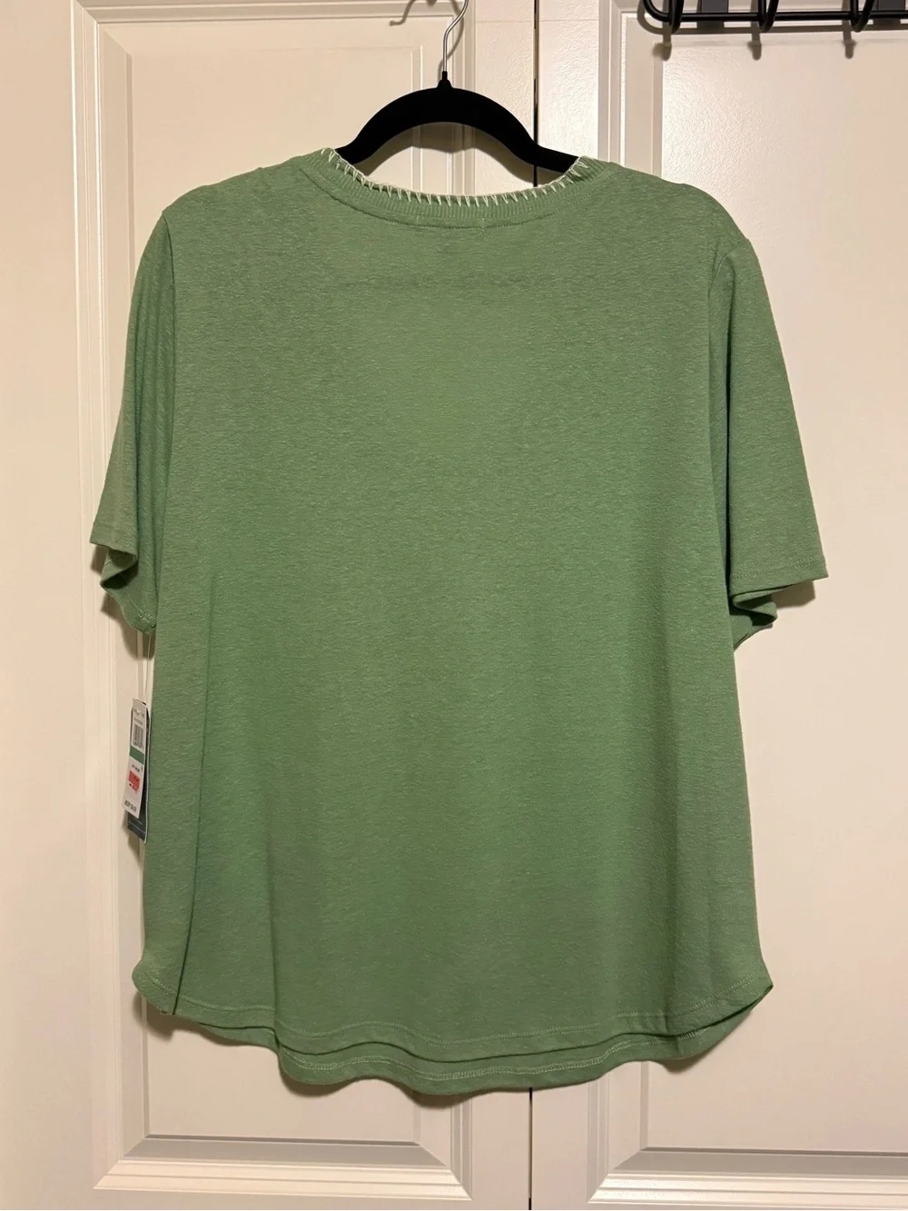 Democracy Light Green V-Neck Short Sleeve Tee with Pocket - Picture 3 of 4